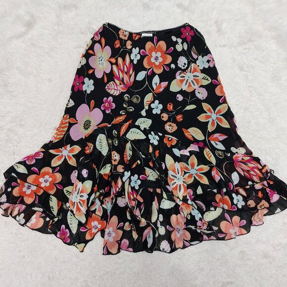 Vintage Chic Fille Women's Black Floral Knee Length Skirt Size S - Picture 2 of 7